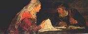Esther and Mordechai writing the second letter of Purim, Aert de Gelder